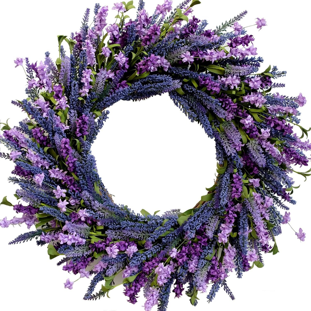24 Inch Purple Lavender Flower Wreath for Front Door, Spring Summer Forsythia Lavender Flowers Wreath for Indoor and Outdoor Decor, Rustic and Farmhouse Purple for Home